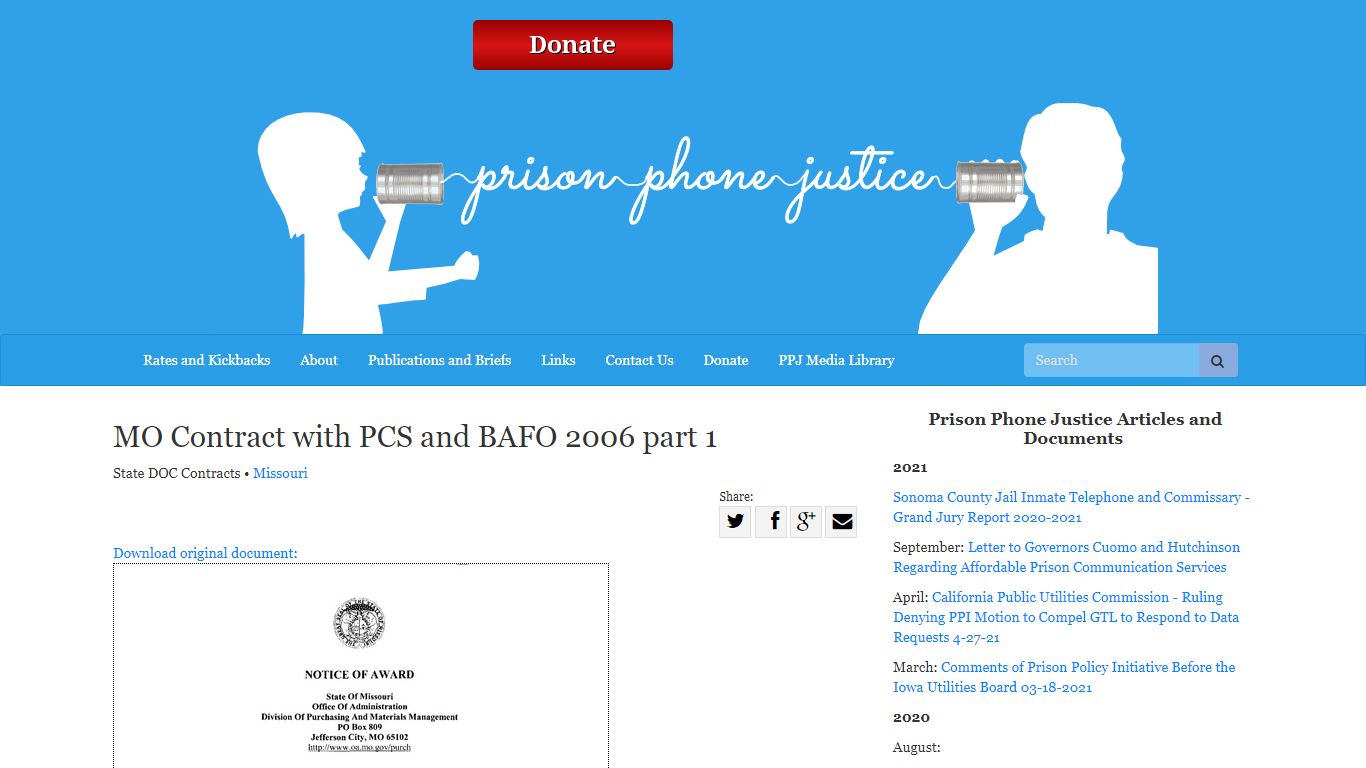 MO Contract with PCS and BAFO 2006 part 1 | Prison Phone ...